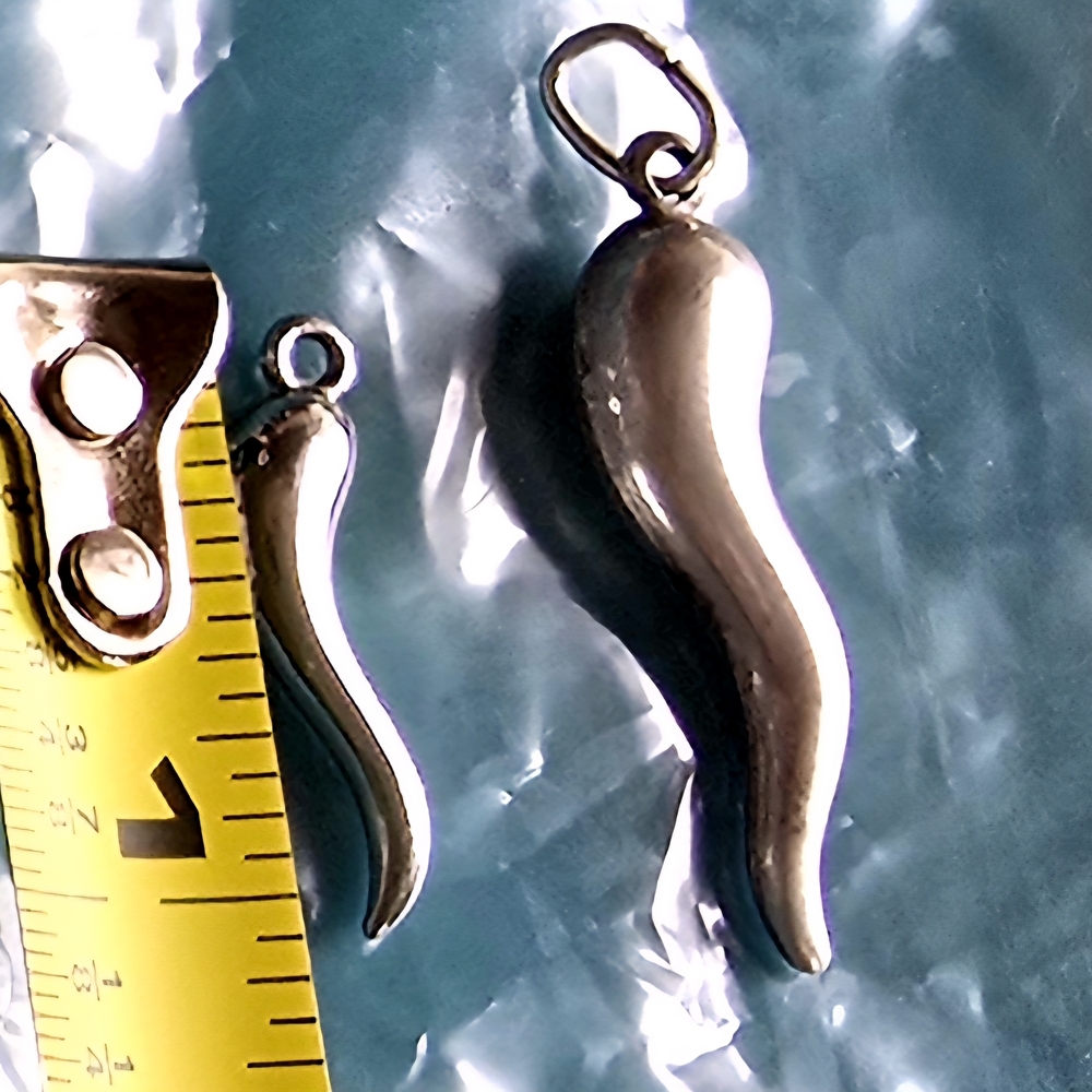 Two Italian Sterling Silver CorniSilver Horn Charm Pendant - Curved Chili Shaped